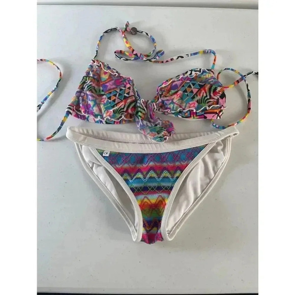 Women's OP Multicolor String Bikini Swimsuit Boho Beach Size S 0308 - Picture 1 of 12